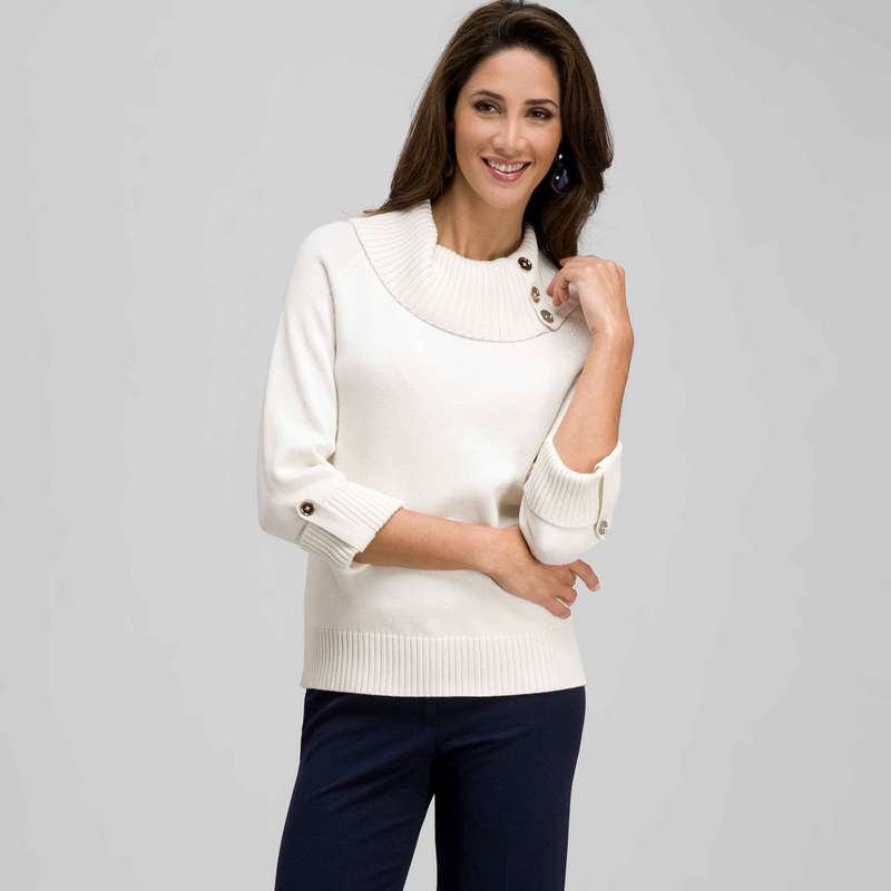 3/4 Sleeve Cowl Neck Top, Sugar, large image number 0